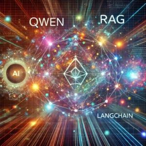 DALLE 2024-09-24 050725 - An abstract dynamic illustration representing the future of AI technology with Qwen RAG and LangChain It includes interconnected nodes digital pa - innovaTopia