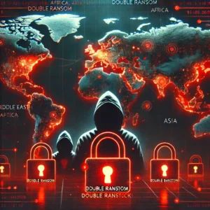DALLE 2024-09-27 062750 - An intense illustration showing the impact of a cybercriminal group targeting regions in the Middle East Africa and Asia with double ransom attacks - innovaTopia