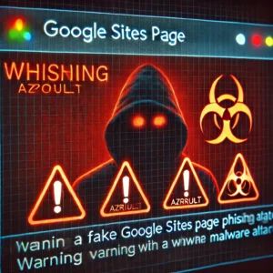 DALLE 2024-09-27 065008 - An image depicting a fake Google Sites page with warning signs and red alert symbols representing a phishing attack The background should have dark - innovaTopia