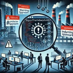 DALLE 2024-09-27 071325 - A tense and investigative illustration showing a popular open-source framework SqzrFramework480 under suspicion for industrial spyware In the cente - innovaTopia