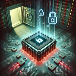 DALLE 2024-09-27 071335 - A technical illustration representing the discovery of a security vulnerability in Apples M-series chips with a risk of secret key leakage In the c - innovaTopia