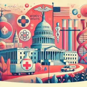 DALLE 2024-10-01 075557 - An illustration of a healthcare landscape in America with a focus on reproductive rights and womens health research In the foreground symbolic imag - innovaTopia