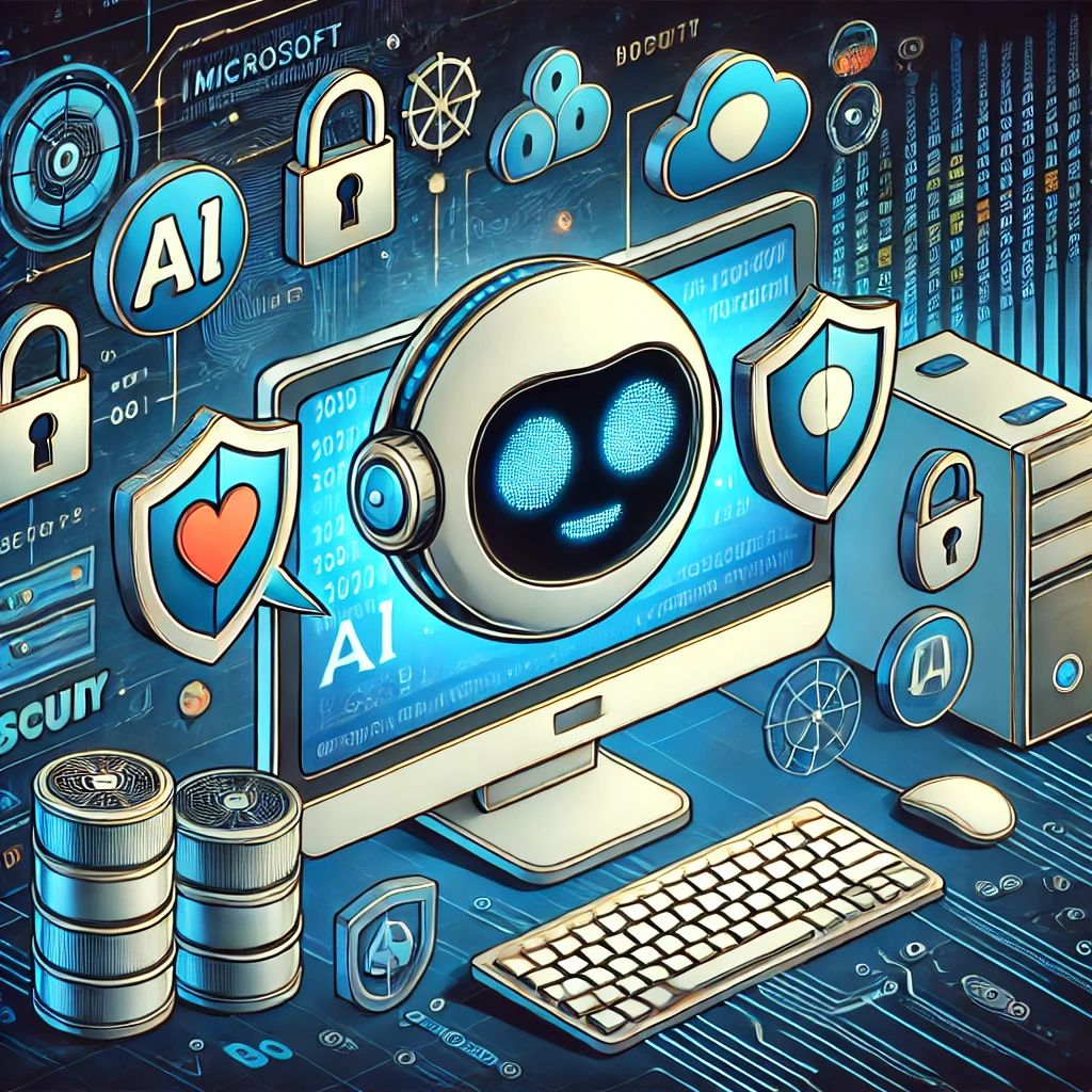 DALLE 2024-10-08 064515 - An illustration of Microsofts Copilot for Security AI chatbot Show a digital assistant interface with AI elements like shields locks and data pr - innovaTopia