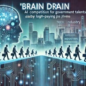 DALLE 2024-10-08 064523 - An illustration representing the competition for AI talent focusing on the brain drain caused by low government salaries Show a bright futuristic - innovaTopia