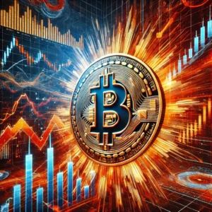 DALLE 2024-10-11 073048 - A dynamic digital illustration representing the Bitcoin volatility index reaching a 16-month high The image shows a Bitcoin symbol in the center sur - innovaTopia