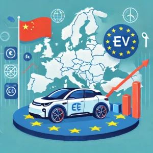 DALLE 2024-10-31 214312 - An illustration representing the rise of Chinese EVs in the European market The scene shows a Chinese electric car with the European Union map in the - innovaTopia