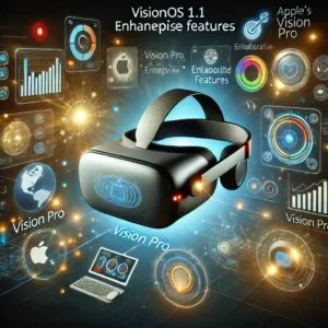DALLE 2025-01-24 123757 - An illustration of Apples Vision Pros visionOS 11 update showcasing enhanced enterprise features The image features a sleek Vision Pro headset wi - innovaTopia