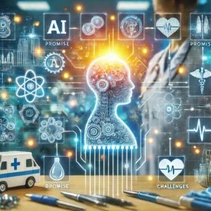 DALLE 2025-01-28 030310 - A detailed visual of Generative AI transforming the healthcare industry Include elements like medical tools enhanced by AI glowing data streams and - innovaTopia