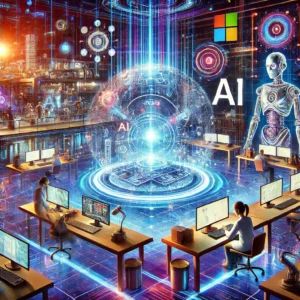 DALLE 2025-01-28 032442 - An eye-catching illustration representing Microsofts groundbreaking AI and machine learning research The image includes a futuristic AI-driven labor - innovaTopia