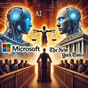 DALLE 2025-01-28 032446 - An intense and dramatic illustration representing the copyright lawsuit between Microsoft and The New York Times over AI training content The image f - innovaTopia