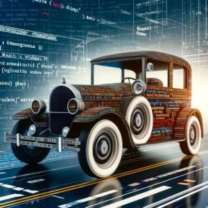 DALLE 2024-04-09 113616 - Create an image depicting a car that runs on programming languages BASIC and COBOL Imagine a vintage car reflecting the era of these languages with - innovaTopia