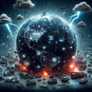 DALLE 2024-04-09 164840 - Create an image showcasing a critical situation where the global IoT network is under siege by a large-scale DDoS attack The scene should feature a d - innovaTopia