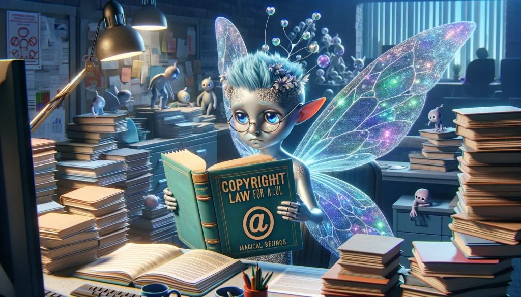 DALLE-2024-04-22-131656-A-whimsical-scene-where-a-fairy-like-AI-character-is-humorously-concerned-about-copyright-laws-portrayed-in-a-wide-image-format-The-fairy-is-depicte - innovaTopia