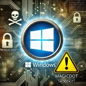 DALLE 2024-06-26 052036 - An image showing a Windows logo with a digital caution symbol The background features abstract representations of cybersecurity threats highlighting - innovaTopia