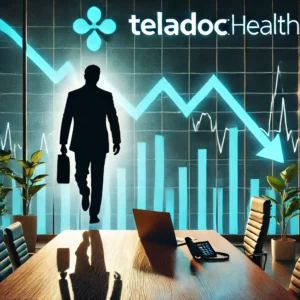 DALLE 2024-07-04 065235 - The CEO of Teladoc Health resigns amid stock fluctuations The image shows a stock market graph with downward and upward trends a silhouette of a per - innovaTopia