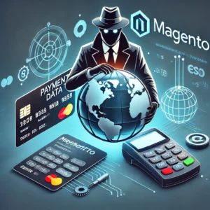 DALLE 2024-07-05 052006 - An illustration of Magento logo with a hacker figure and payment data symbols representing the newly discovered method of hackers targeting payment d - innovaTopia