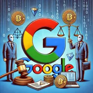 DALLE 2024-07-05 052009 - An illustration of the Google logo with a fraudulent crypto investment app and legal elements representing the lawsuit against two developers for a c - innovaTopia