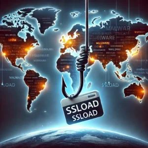DALLE 2024-07-05 065103 - A phishing attack illustration with a world map in the background representing global threat A phishing hook catching a malware file labeled SSLoad - innovaTopia