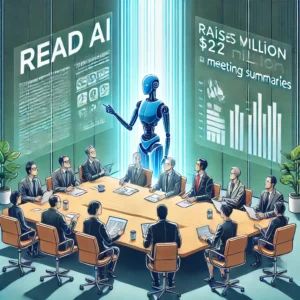 DALLE 2024-07-08 041852 - An illustration of Read AI raising million to revolutionize the work environment with meeting summaries The scene shows a corporate meeting with - innovaTopia