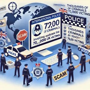 DALLE 2024-07-08 070918 - An illustration of international police taking down the scam website LabHost involving thousands of criminals and 70000 UK victims The scene incl - innovaTopia