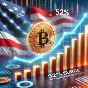 DALLE 2024-07-13 071941 - A dynamic scene showing an increase in investment towards crypto projects Bar graphs and charts representing a 52 surge in March investments with a - innovaTopia