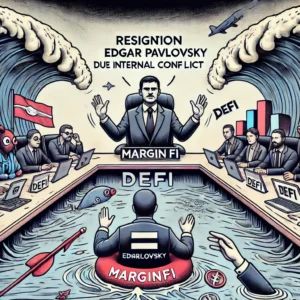 DALLE 2024-07-20 044217 - An illustration depicting the resignation of MarginFis Edgar Pavlovsky due to internal conflict causing ripples in the DeFi world The image should - innovaTopia