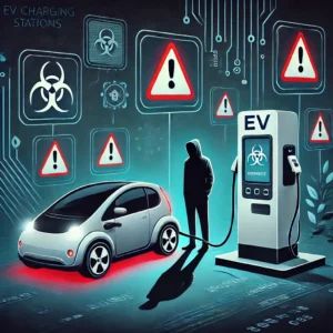 DALLE 2024-08-08 091146 - Illustration for an article titled EV charging stations facing cybersecurity threats A scene showing an EV charging station with a car plugged in - innovaTopia