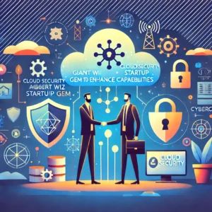 DALLE 2024-08-08 091153 - Illustration for an article titled Cloud security giant Wiz acquires startup Gem to enhance capabilities A scene showing a handshake between two bu - innovaTopia
