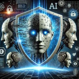 DALLE 2024-09-12 054351 - A striking visual of AI vulnerabilities with a digital shield being shattered by cyberattacks The scene shows multiple AI systems including Hugging - innovaTopia