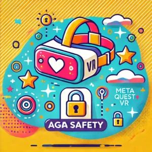 DALLE 2024-09-20 060856 - A colorful illustration of a Meta Quest VR headset with a child safety lock icon representing the introduction of age verification for kids The back - innovaTopia