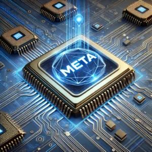 DALLE 2024-09-24 054122 - An illustrative scene showing Metas significant investment in AI chip development It features a Meta logo surrounded by microchips and circuit patte - innovaTopia