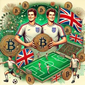 DALLE 2024-09-26 060455 - An illustration featuring the Winklevoss brothers revolutionizing a UK soccer club with Bitcoin Depict them holding a soccer ball with Bitcoin symbol - innovaTopia