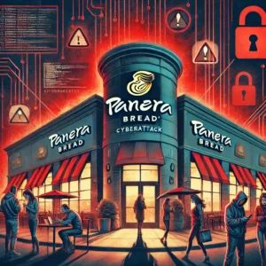 DALLE 2024-09-27 071354 - An intense illustration showing Panera Bread being affected by a cyberattack causing concerns among customers and employees In the center a large P - innovaTopia