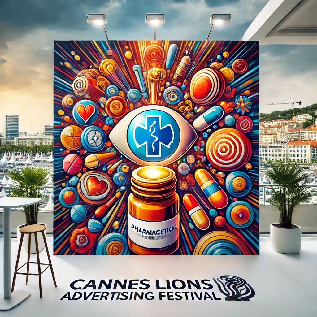 DALLE 2024-10-03 060244 - A dynamic image featuring pharmaceutical branding at the Cannes Lions advertising festival The image shows colorful and creative advertisements with - innovaTopia
