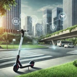 DALLE 2024-10-03 064018 - An image of an electric scooter on city streets symbolizing the future of urban mobility and the role of shared transportation The background featur - innovaTopia