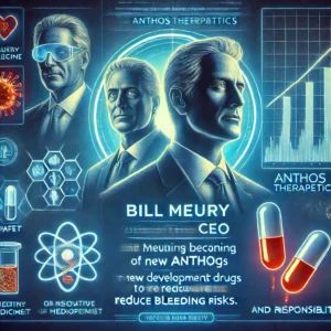 DALLE 2024-10-10 071606 - An illustration featuring Bill Meury becoming the new CEO of Anthos Therapeutics and the development of new drugs to reduce bleeding risks The image - innovaTopia