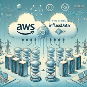 DALLE 2024-10-22 072642 - An illustration showing the collaboration between AWS and InfluxData focusing on time series database services The scene features two large cloud sy - innovaTopia