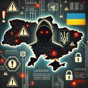 DALLE 2024-10-24 075156 - An illustration depicting a cyberattack on Ukrainian government agencies by an unknown threat actor The image includes a digital map of Ukraine with - innovaTopia