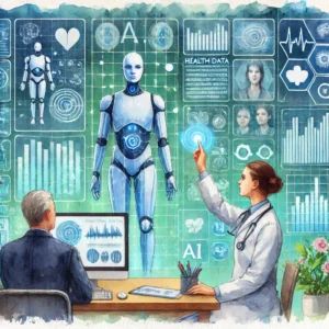 DALLE 2024-10-31 014409 - Watercolor painting illustrating the future of health data utilization with AI revolutionizing medical processes The scene shows a doctor and a data - innovaTopia