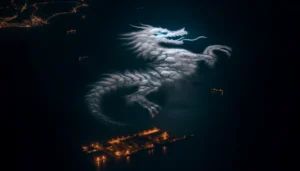 DALLE 2024-05-23 095546 - A ghostly haze or mist in the shape of a dragon hovering over the South China Sea region at night Below the lights of military bases and the outlin - innovaTopia