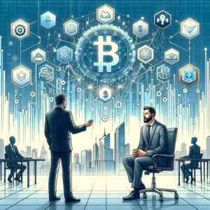 DALLE 2024-06-01 153814 - An illustration depicting Franklin Templeton CEO discussing the transformative impact of blockchain on the financial industry The scene should includ - innovaTopia