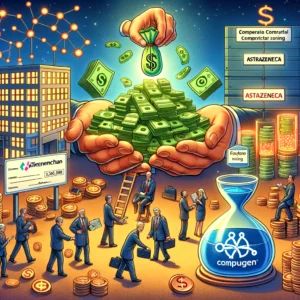 DALLE 2024-06-01 160154 - An illustration showing the biotech industry with Compugen receiving a large payment from AstraZeneca and other companies moving for fundraising The - innovaTopia