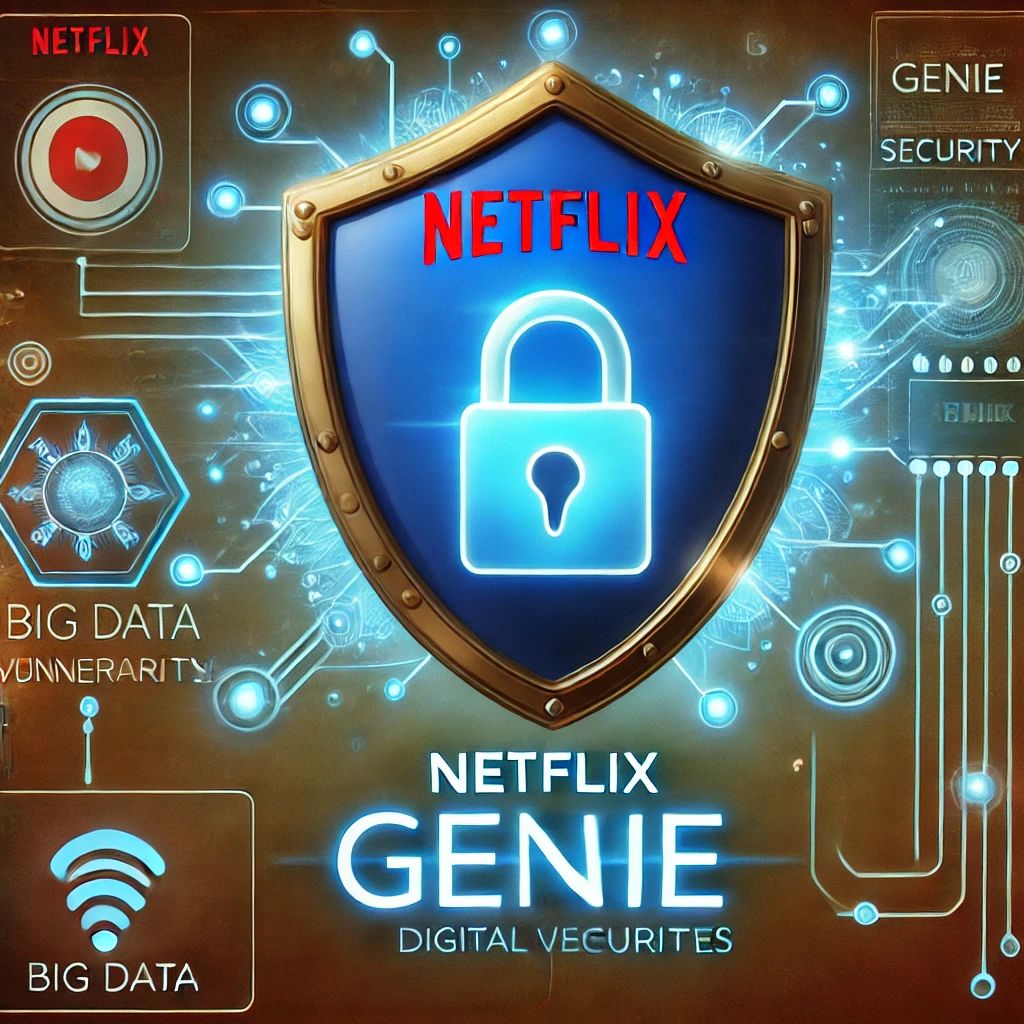 DALLE 2024-06-28 085709 - A digital security illustration showing the Netflix Genie logo with a shield and security symbols representing the fixing of major vulnerabilities an - innovaTopia