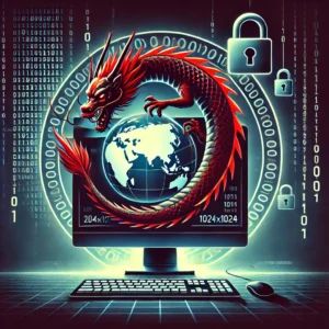 DALLE 2024-06-29 075307 - An illustration of a computer with a Chinese dragon emerging from the screen symbolizing cyber espionage The dragon is wrapped around a globe targe - innovaTopia