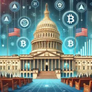 DALLE 2024-07-05 044707 - An illustration of the US Capitol with digital asset symbols and legislative elements representing the House passing the FIT21 digital asset regulati - innovaTopia