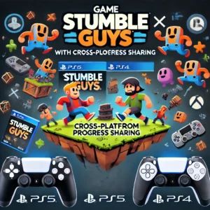 DALLE 2024-07-06 095827 - An image showing the game Stumble Guys debuting on PS5 and PS4 with cross-platform progress sharing Include elements like game controllers charac - innovaTopia
