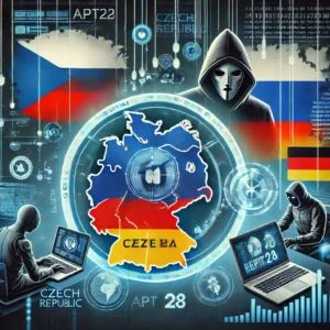 DALLE 2024-07-08 074552 - An illustration of Russian cyber group APT28 targeting Czech and German entities in cyber espionage activities The scene includes digital security el - innovaTopia