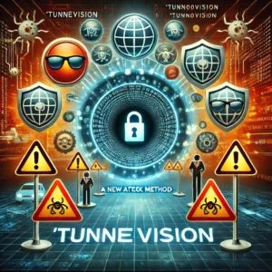 DALLE 2024-07-11 070925 - Illustration showing a new attack method TunnelVision threatening VPN traffic across all operating systems Depict elements like VPN symbols warnin - innovaTopia