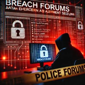DALLE 2024-08-16 054428 - A dramatic and suspenseful illustration for an article about BreachForums data leak site reappearing after law enforcement seizure The image should - innovaTopia