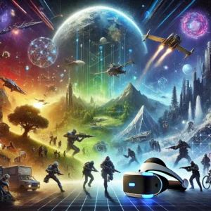 DALLE 2024-09-11 123501 - An image representing the exciting wave of new VR games set to arrive in May 2024 featuring various genres The visual showcases different types of V - innovaTopia